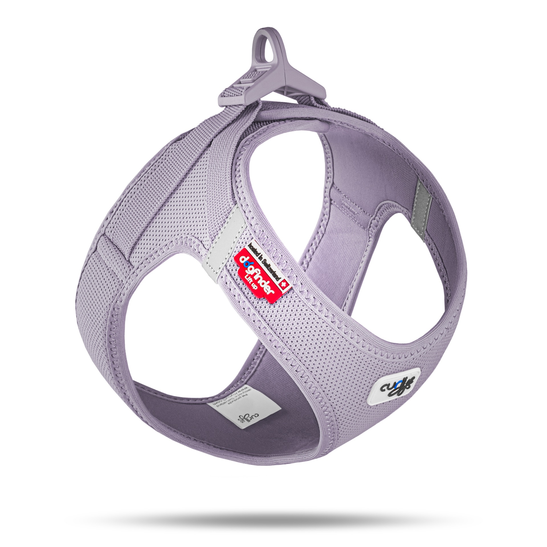 Lila Curli Air-Mesh Clasp -step-in-liivivaljaat koiralle, Air-Mesh-materiaali, tarrakiinnitys ja Curli Clasp -lukko.